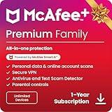 McAfee+ Premium Family Unlimited Devices 2025 Ready | Cybersecurity Software Includes Antivirus, Secure VPN, Password Manager, Identity Monitoring, Parental Controls | Download