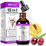 Cat Vitamins, 15 in 1 Cat Multivitamin Liquid Drops, Cats Vitamins and Supplements with Glucosamine and Probiotics, Vitamin for Cats Skin Coat, Immunity, Gut Digestion, Joint, Heart, 60ML