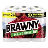 Brawny Tear-A-Square Paper Towels, 12 Double Rolls = 24 Regular Rolls, 3 Sheet Sizes (Quarter, Half, Full), Strength for All Messes, Cleanups, and Meal Prep