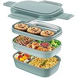 HOMETALL Adult Lunch Box,3 Stackable Bento Lunch Containers for Adults, Modern Minimalist Design Bento Box with Utensil Set, Leak-Proof Lunchbox for Dining Out, Work, Picnic