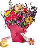 Pretty In Pink Fresh Cut Live Flowers Arranged in a Takeout Container with your Personal Message Tucked Inside a Fortune Cookie