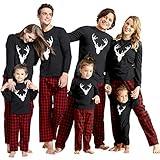 IFFEI Matching Family Pajamas Sets Christmas PJ's with Deer Long Sleeve Tee and Plaid Pants Loungewear 9-12 Month