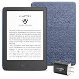 Kindle Essentials Bundle including Kindle (2024 release) - Black, Fabric Cover - Denim, and Power Adapter