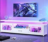 SEDETA TV Stand for TVs up to 75 Inch, Entertainment Center with Storage Drawer and Power Outlet, TV Stands for Living Room, Bedroom with Glass Door Cabinet and LED Lights, White