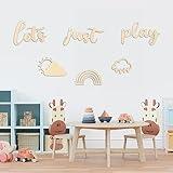 AellasNervalt Let's Just Play Wall Decor Set Rainbow Sunshine Wooden Sign Playroom Wall Art Decoration Nursery Wall Plaques for Kids Baby Boys Girls Toy Room Bedroom Classroom Living Room