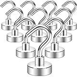 Neosmuk Magnetic Hooks,30lb+ Heavy Duty Earth Magnets with Hook for Refrigerator, Extra Strong Cruise Hook for Hanging, Magnetic Hanger for Cabins, Grill (Silver White, Pack of 10)