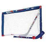 NHL New York Rangers Mini Hockey Set - Knee Hockey Goal, Ball, & 2 Hockey Stick Combo Set - Mini Goal Net - NHL Official Hockey Set