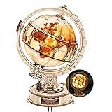 ROKR 3D Wooden Puzzles for Adults Illuminated Globe with Stand 180pcs 3D Puzzles Built-in LED Model Kit Hobby Gifts for Adults/Teens Home Decor