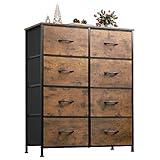 WLIVE Tall Fabric Dresser with 8 Drawers, Storage Tower with Fabric Bins, Double Dresser, Chest of Drawers for Closet, Bedroom, Living Room, Hallway, Dorm, Rustic Brown Wood Grain Print