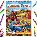 Netecom Country Fall Coloring Book for Adults, Soft Cover, 30 Beautiful Coloring Pages of Countryside in Autumn for Stress Relief and Relaxation, Spiral Bound Edition