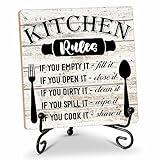 Rustic Wood Plaque with Stand - Kitchen Decor - Kitchen Rules Wood Sign - Idea Wooden Decor for Home Living Room Dining Room Shelf Table Decoration (31)