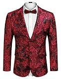 COOFANDY Men's Floral Tuxedo Jacket Rose Embroidered Suit Jacket Christmas New Year Party Sport Coat Wedding Prom Dinner Party Blazer