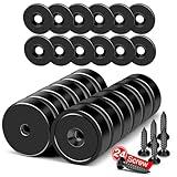 MIKEDE Magnets, 40lbs Strong Magnet with Holes, Black Industrial Rare Earth Neodymium Magnet Heavy Duty Round Cup with Countersunk Hole with Screws for Wall Mounting - 12 Pack