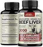 Beef Liver Capsules 3000 mg - Organic Desiccated Beef Liver - Argentinian, Grass-Fed & Pasture Raised - For Energy, Brain, Focus & Mood, Skin & Hair Support - with Vitamin B-Complex - 180 Capsules