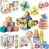 ELLECK Baby Toys 6-12 Months, Montessori Toys for Toddlers 1-3 Year Old, Busy Cube Teether Infants Bath 6 in 1 Stacking Blocks Rings, Suction Cup Spinner, Shape Bin Sensory (0035)