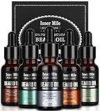 ISNER MILE 5 Pack Beard Oil Set Leave in Conditioner Cedarwood Sandalwood Sage Sweet Orange for Men Mustaches Soften Moisturizing Strength Stocking Stuffers Gifts for Him Man Dad Father Boyfriend