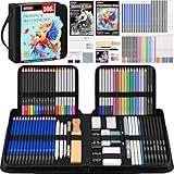 106 PCS Art Supplies Drawing Kit, Pro Drawing Supplies with 3-Color Sketchbook, Coloring Book, Graphite Colored Charcoal Watercolor & Metallic Pencils, Drawing Set Gifts Case for Artists Adults Kids