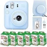 Fujifilm Instax Mini 12 Camera with Fujifilm Instant Mini Film (60 Sheets) Bundle with Deals Number One Accessories Including Carrying Case, Photo Album, Stickers (Pastel Blue)