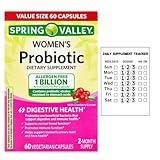Spring Valley Women's Probiotic Dietary Supplement Vegetarian Capsules for Digestive Health, Cranberry, 60 Count Value Size + Daily Supplement Tracker Sticker