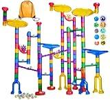 Meland Marble Run - 132Pcs Marble Maze Game Building Toy for Kid, Marble Track Race Set & STEM Learning Toys for Boy Girl Age 3 4 5 6 7 8 9+ (102 Translucent Marbulous Pcs & 30 Glass Marbles)