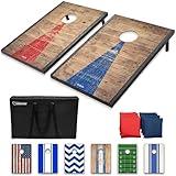 GoSports 3 x 2 ft Rustic Design Cornhole Game Set - Includes Two 3 x 2 ft Boards, 8 Bean Bags, and Carry Case