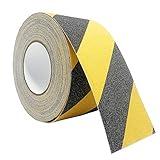 RELIANCER Anti Slip Safety Grip Tape 4inx60ft Non Skid Tread Safety Tape with High Traction Grit Yellow & Black Marking Self-Adhesive Tape Hazard Caution Warning Tape for Stairs Steps Deck