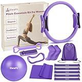 ElaraFit Home Pilates Kit for Women Purple Pilates Equipment Ring and Ball Set Magic Circle Hoop with 5 Resistance Bands Compact Toning Fitness Essentials Starter Set Accessories