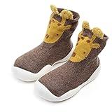 HOWELL Baby Boys Girls Non-Skid Rubber Sole Indoor Floor Slipper Infant Toddler Cute Cartoon Animal Design Outdoor Breathable Cotton Sock Shoes(Brown Giraffe,8 T)