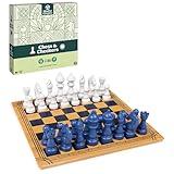 Mindful Classics, Chess Checkers Board Game Set with Bamboo Wooden Box Family Board Games Eco-Friendly Gift, for Adults and Kids Ages 8 and up