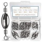 MYLPRETALE 34Pcs Fishing Weights Swivel Brass Sinkers Fishing Weight, Bullet Sinker Weight Kit Tackle, Rolling Swivel Saltwater Freshwater Drop Shot Weights