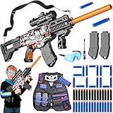 Toy Gun Automatic Sniper Rifle with Lanyard, Electric Realistic Toy Foam Blasters- 200 Darts, Tactical Vest Set, Scope and 2 Clips, Cool Toys for Kids Ages 8-12, Birthday Xmas Gifts for Boys Adults