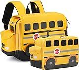 Toddler Backpack Boy Preschool School Bus Bookbag Kindergarten 3D Daycare Bags with Insulation Lunch Box (Yellow black) Medium
