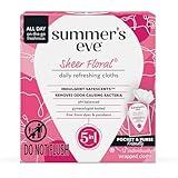 Summer's Eve Sheer Floral Daily Refreshing Feminine Wipes, Removes Odor, pH Balanced, 12 Count, 1 Pack