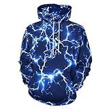 KAFFUL Unisex Adults Fashion Hoodies for Men Women, Blue Lightning Pullover Novelty Sweatshirts with Big Pockets,S