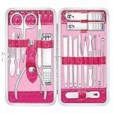 Gift for Women/Men,Nail Care kit Manicure Grooming Set with Travel Case - Yougai 18 Piece Stainless Steel Manicure Kit (Pink)…