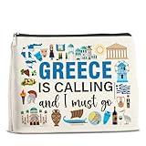 UPNEGE Greece Travel Gifts Makeup Bag Greece Gifts for Women Friends Traveler Cosmetic Bag Greece Is Calling Zipper Makeup Pouch Gift