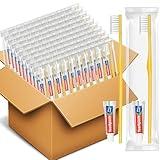 HOFASON Disposable Toothbrushes with Toothpaste Pack of 50, Yellow Hollow Travel Toothbrush Set with 5g Toothpaste Individually Wrapped Toothpaste Bulk for Homeless, Nursing Home, Shelter, Hotel