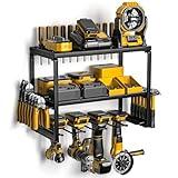 Power Tool Organizer with Charging Station, 4 Drill Holder Wall Mount, Quick Assembly, Garage Storage Rack for Handheld, Metal Tool Shelf Utility Rack for Cordless Power Tools, Suitable for Giving men