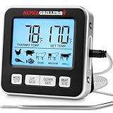 Alpha Grillers Meat Thermometer Digital for Oven Fathers Day Gifts for Dad Large Display for Cooking Oven Safe Leave-in BBQ Grilling Probe 7 Presets Timer Alarm Gifts for Men Him Boyfriend Husband