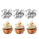Rsstarxi 24 Pack Ghost Baby Boo Cupcake Toppers Glitter Spooky Little Boo Cupcake Picks for Halloween Theme Baby Shower Kids Boys Girls Birthday Party Cake Decorations Supplies Black