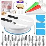 Syntus 65 PCs Cake Decorating Kit with Cake Stand Turntable, Cake Baking Supplies 30+1 Piping Bags, 24 Piping Tips, Offset & Straight Spatulas, 3 Scrapers, Leveler, 2 Couplers & 1 Tips Brush