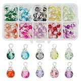 PH PandaHall 100pcs Crystal Dangle Charms, Crackle Glass Drop Beads Charms 10 Color Dangle Bead with Silver Bead Cap Drops Beads Charms Pendants for Jewelry Making Necklace Earring