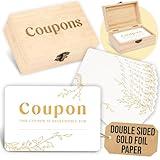 WOODAMORE 50 Blank Coupon Cards for Business - Couples Coupon Book for Him, Gold Foil Love Coupons for Her, Valentine Christmas Gift Certificates, Redeem Gift Voucher for Spa, Restaurant, Hair Salon