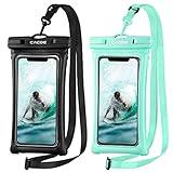 [Floatable]CACOE Floating Universal IPX8 Waterproof Phone case 2 Pack-Up to 7.0",Adjustable Neck Lanyard Phone Pouch,Phone Dry Bags for Vacation Beach Pool Kayak Cruise Travel Essentials（Black+Green）