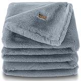 UGG 11069 Euphoria Plush Faux Fur Reversible Throw Cozy Fuzzy Fluffy Blanket for Couch Bed Hotel Style Luxury Machine Washable Home Decor Luxurious Soft Throws for Sofa, 50 x 70-inch, Chambray