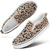Women's Canvas Slip On Sneakers Fashion Flats Shoes White Canvas Shoes (Leopard, US9)