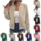 OPHPY Moto Jacket Women, 2025 Bomber Jacket Women Textured Lightweight Zip Up Jackets Casual Stand Collar Full Zipper Coat Fall Fashion Outerwear Tops Khaki XL