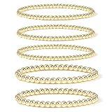 Badu Gold Plate Bead Bracelet for Women 14K Gold Plated Bead Ball Stretchable Elastic Hypoallergenic Bohemian Stackable