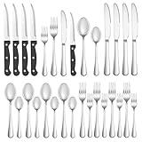 24 Pcs Silverware Set with Steak Knives Service for 4,Stainless Steel Flatware Set,Mirror Polished Cutlery Utensil Set,Home Kitchen Eating Tableware Set,Include Fork Knife Spoon Set,Dishwasher Safe