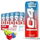 Cellucor C4 Smart Energy Drink – Boost Focus and Energy with Zero Sugar, Natural Energy, and Nootropics - 200mg Caffeine - Cherry Berry Lime (12oz Pack of 12)